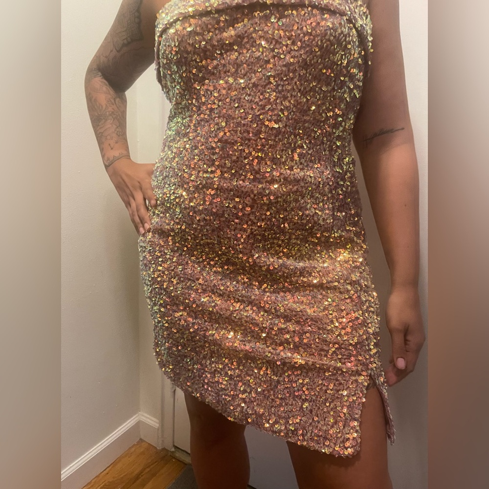 White Birch Glittering Gold Mini Dress - Picture 3 of 7
